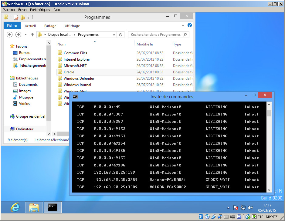 Client Windows 8 dans le logiciel de virtualisation Oracle VirtualBox