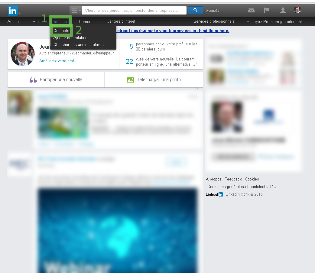 Export des contacts LinkedIn - étape 1