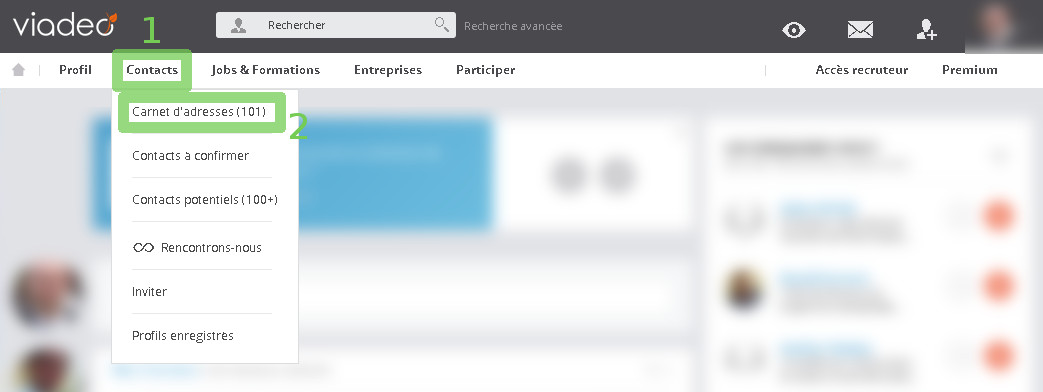 Première étape pour exporter ses contacts Viadeo