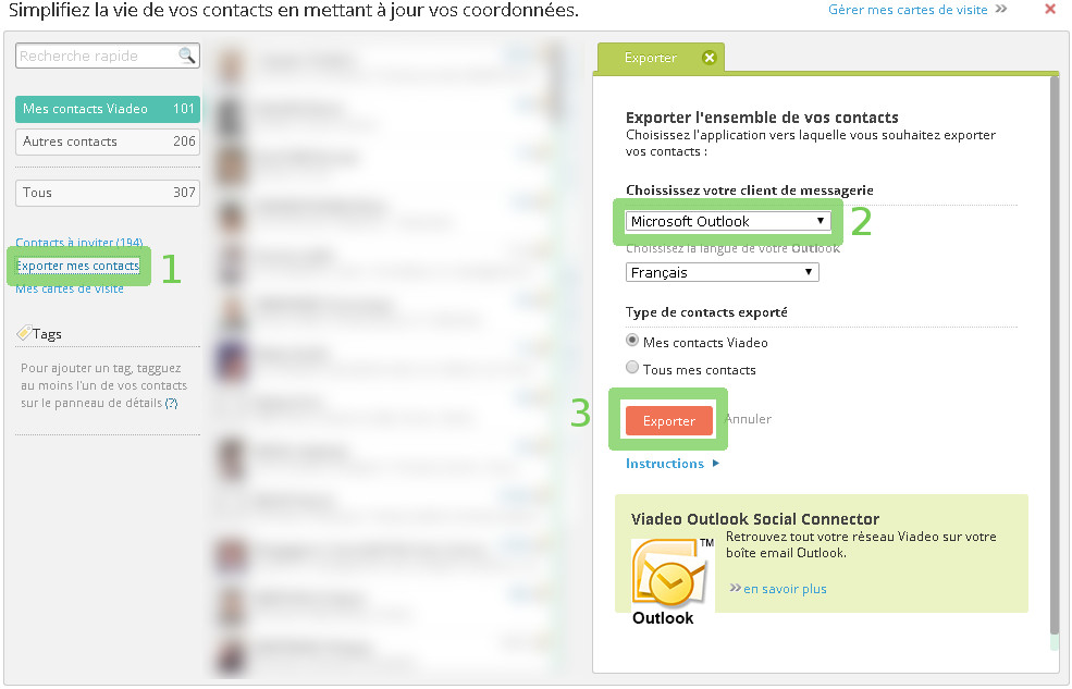 Export des contacts viadeo - étape 2