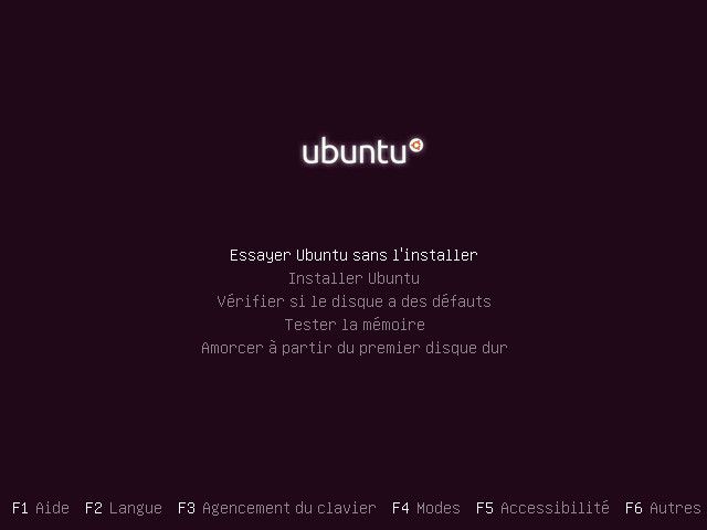 Démarrage sur un live CD de Ubuntu. On vous propose de l'essayer sans l'installer.