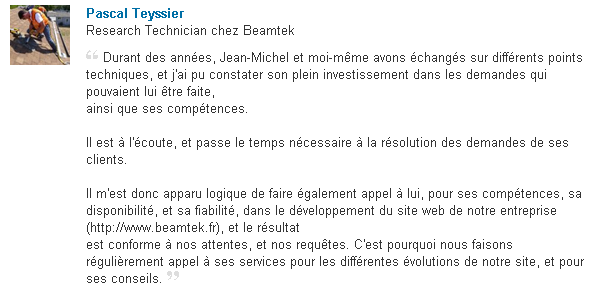 Recommandation Pascal Teyssier - BEAMTEK